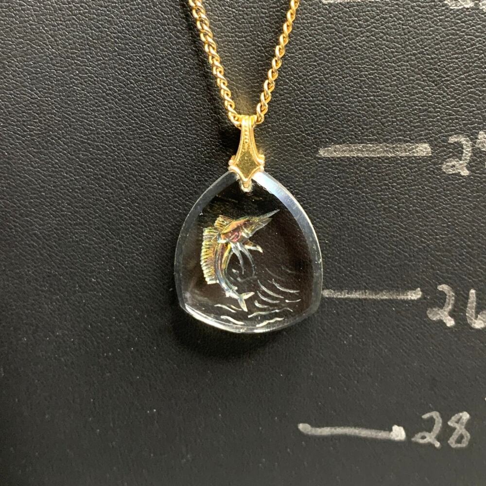 Vintage Intaglio Glass Sailfish Pendant Rare